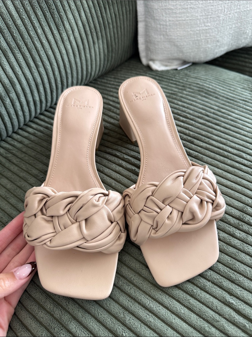 Marc Fisher Beige Braided Slide Heels